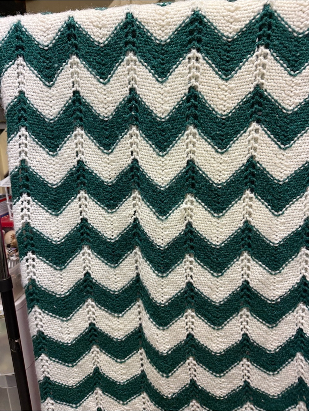 Chevron Knit Throw Blanket - Green & Cream Cozy Accent